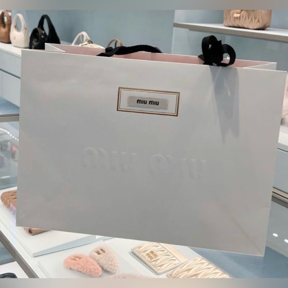 Miu Miu White Shopping Bag with Black Ribbon Handles